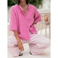 thumbnail image 4 of FOCUSNORM Women Autumn Knit Cardigan Half Sleeve Round Neck Solid Color Button Up Knitwear, 4 of 8