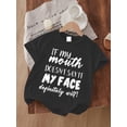 thumbnail image 1 of Retro-Inspired Girls' Casual T-Shirt with "If My Mouth Doesn't Say It, My Face Definitely Will!" Fun Letter Print - Soft Cotton, Crew Neck, Short Sleeve, Machine Washable - Perfect for Summ, 1 of 6