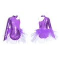 thumbnail image 5 of Doomiva Kids Girls Single Long Sleeve Sequins Oblique Shoulder Strap Ballet Leotard Tutu Dress Dancewear Purple 12, 5 of 6