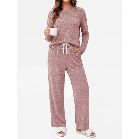 MOSHU Pajama Sets for Women Casual Two Piece Lounge Sets Soft Long Sleeve Tops and Long Pants Comfy Sleepwear fall Outfits