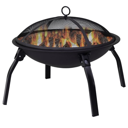 Portable 22 Folding Fire Pit Bbq 4 Leg Fire Bowl Cooking Campfire