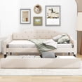 thumbnail image 3 of Full Size Beige Upholstered Tufted Daybed with Twin Trundle - Linen Fabric, Wood Frame, 81"x55.5", Ideal for Living Room/Guest Room., 3 of 19