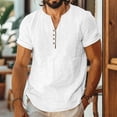 thumbnail image 2 of Men's Casual Shirts Short Sleeve V-Neck Solid Color Button-up Pullover Shirts Men's Casual Loose Leisure Breathable Tops, 2 of 8