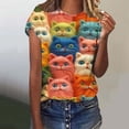 thumbnail image 1 of QIPOPIQ Hauts Habillés pour Femmes, Haut Décontracté de Mode pour Femmes à Manches Courtes avec Imprimé Cœur, Col Rond, Chandail, Blouse, Liquidation, 1 of 5