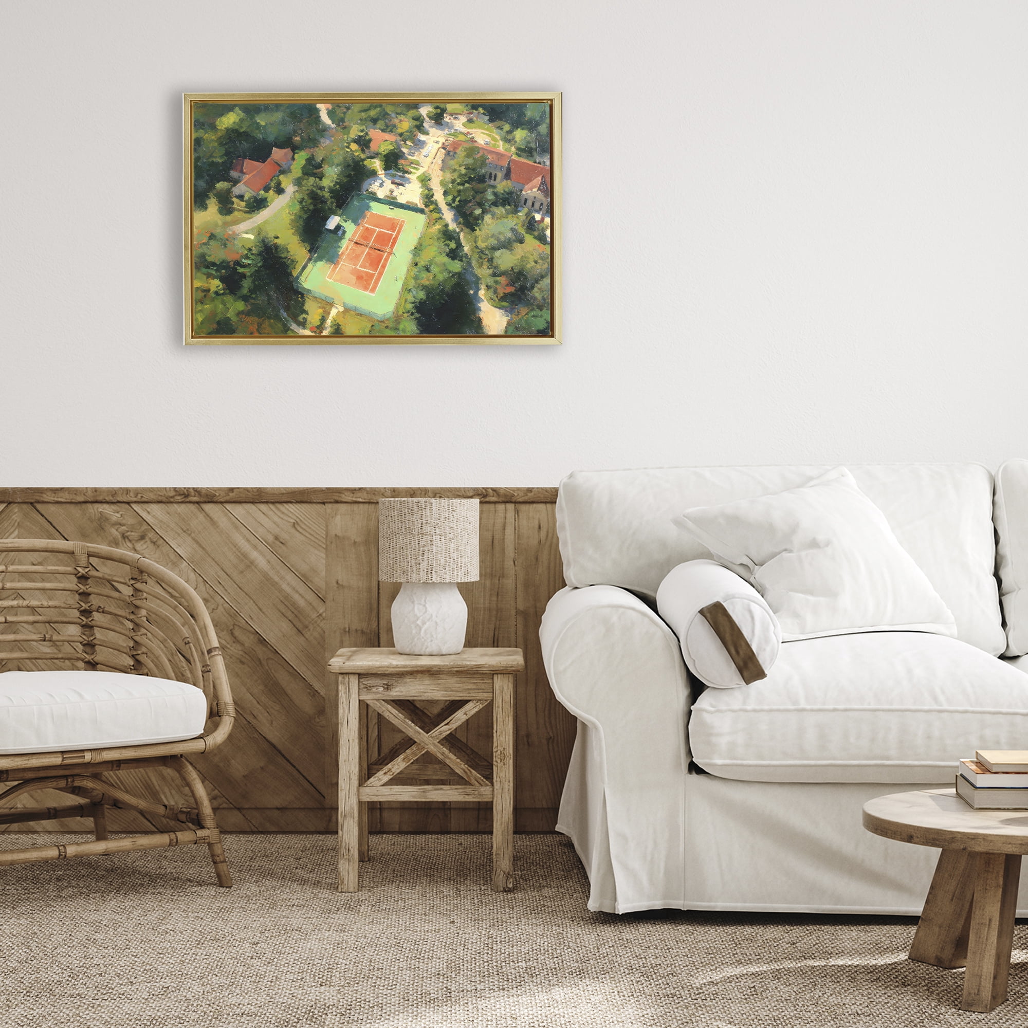 Stupell Industries Aerial Tennis Court Park Gold Framed Floater Canvas Wall Art, design by Petal Prints Design