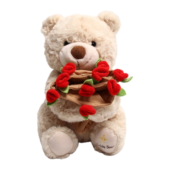 Rose Hat Teddy Bear Plush Toy, Ultra Soft Stuffed Animal Doll with Bouquet Cap Design, Cozy Plush Bear Pillow for Hugging, Romantic Gift for Valentine’s Day, Anniversary, Birthday, Home Decor