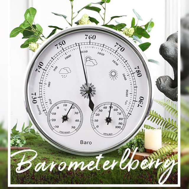 Barómetro de 5 Pulgadas, Indicador de Monitor de Dial Analógico, Sin Batería, para Colgar en La Pared, Estación Meteorológica Analógica, Higrómetro Re plata Soledad Higrómetro termómetro