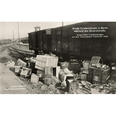 24 Art Postcards - Berlin General Strike 1920 Na Looted Freight Car In Berlin Photographed After The General Strike Held In 1920 To Suppress The Kapp Putsch German Postcard Rolled Canvas Art - (24 x 36)