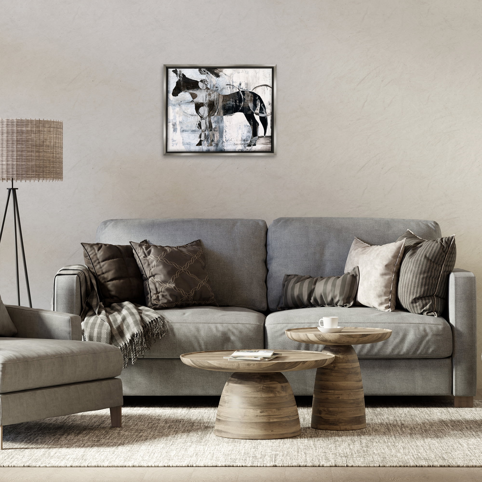 Stupell Industries Horse & Abstract Circles Animals & Insects Painting Gray Floater Framed Canvas Art Print Wall Art, 21 x 17