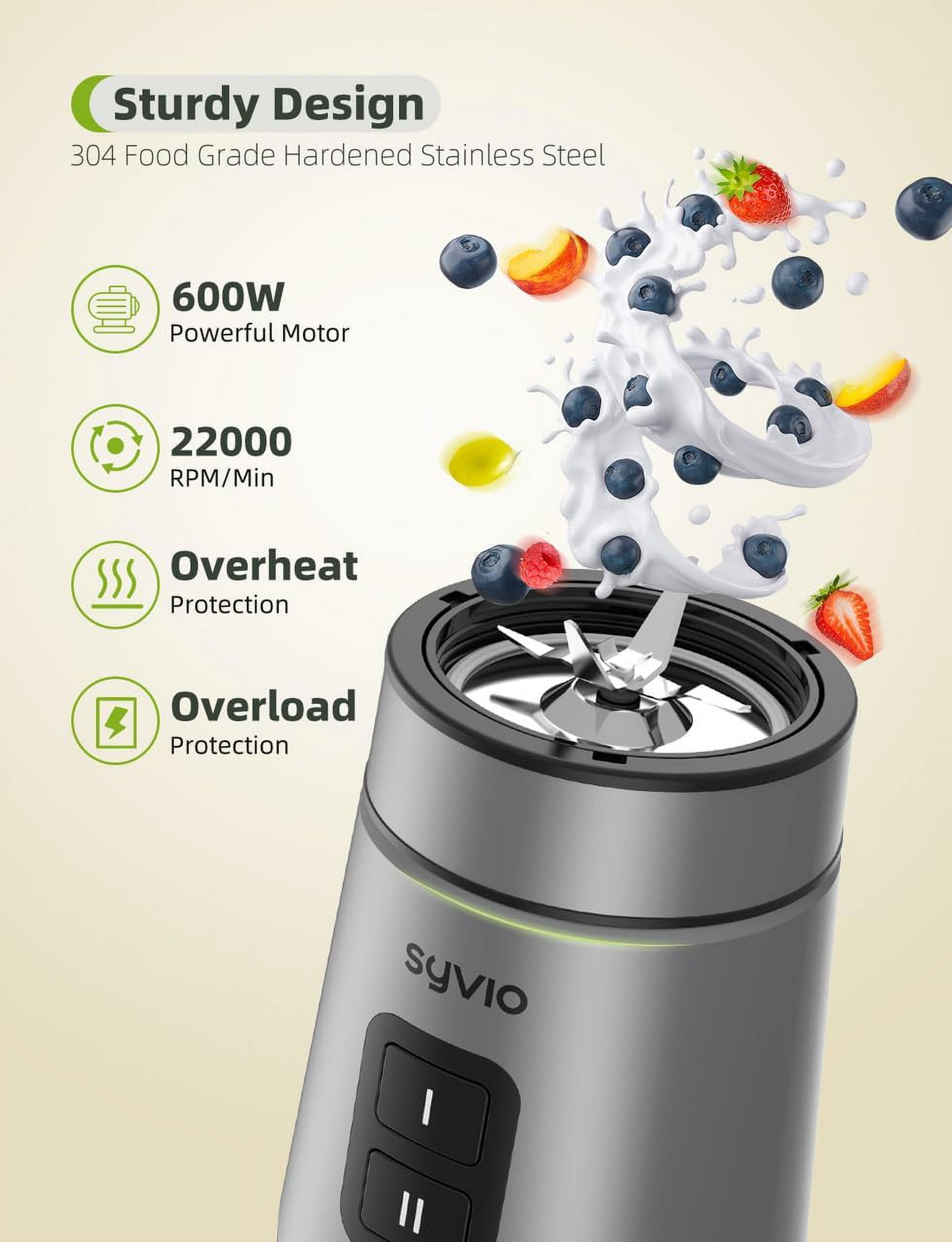 Syvio Smoothie Blender for Shakes and Smoothies, Personal Blender with 2 BPA-Free 20 Oz Sport Cups, Nutritious Recipe, 2-Speed Control