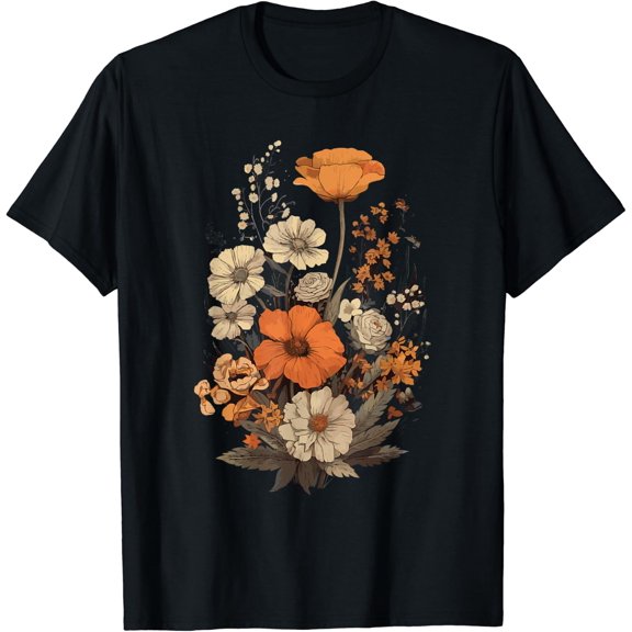 Colorful Vintage Pressed Wildflowers T-Shirt Size S-5XL
