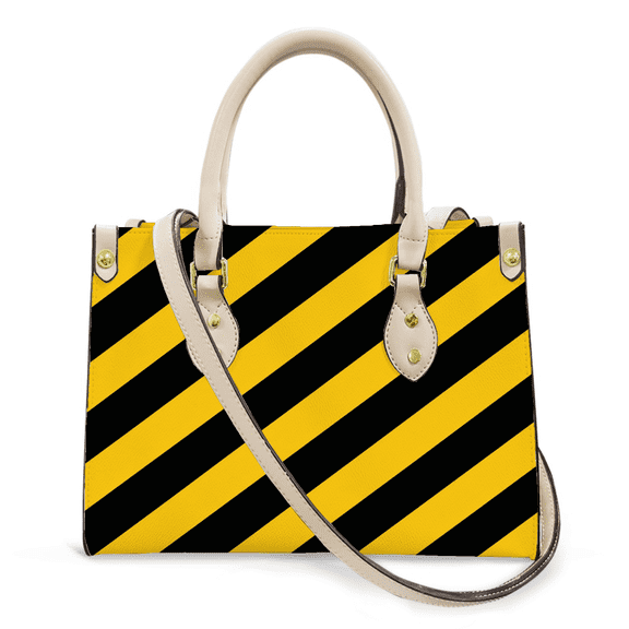 Purse Tote Bag for Women Leather Handbag, Satchel Shoulder Crossbody Top Handle Bags for Work Travel, yellow black strip, WHITE
