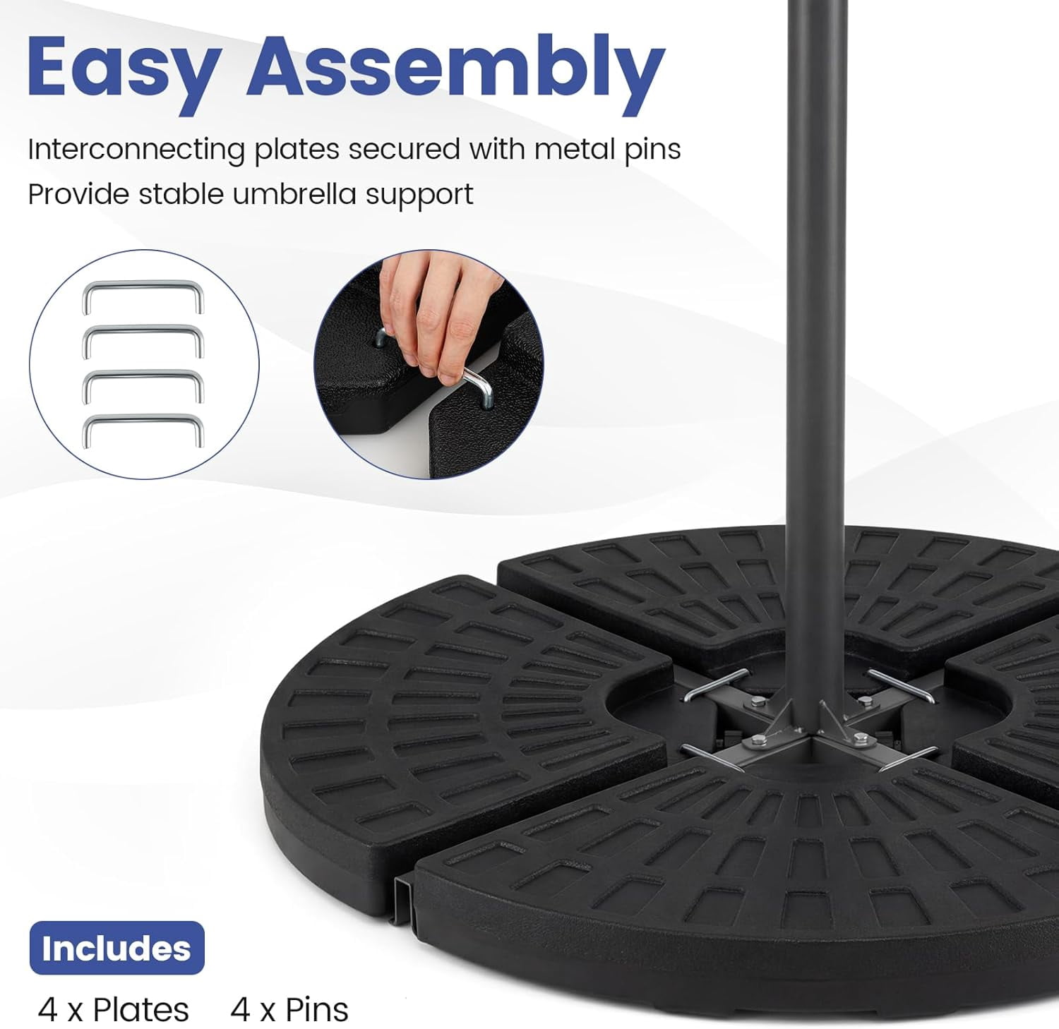 MorandiMal 184 lbs Offset Umbrella Base,4 PCS Cantilever Umbrella Weighted Base, Easy-Fill Spouts,4 Connecting Pins, Carry Handles,Water Sand Weight Fillable HDPE Umbrella Stand for Backyard Poolside