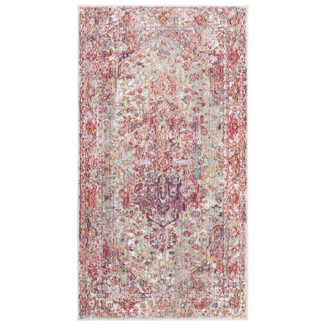 SAFAVIEH Valencia Autumn Distressed Oriental Polyester Area Rug, Grey/Red, 8' x 10'