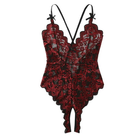 adviicd Black Lingerie For Women Teddy Lingerie for Women Deep V Lingerie Bodysuit Lace One Piece XL