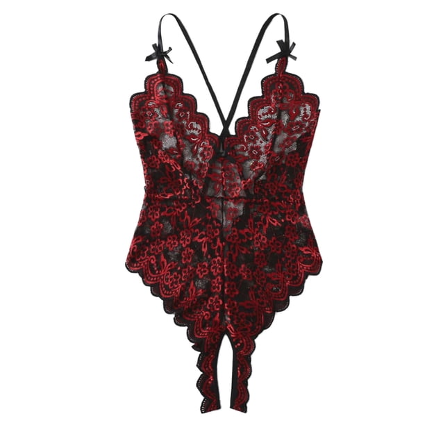 Gibobby Ropa interior mujer Conjunto de lencería for Mujer Conjunto de lencería con Liguero y corpiño de Encaje Floral(Vino, CH)