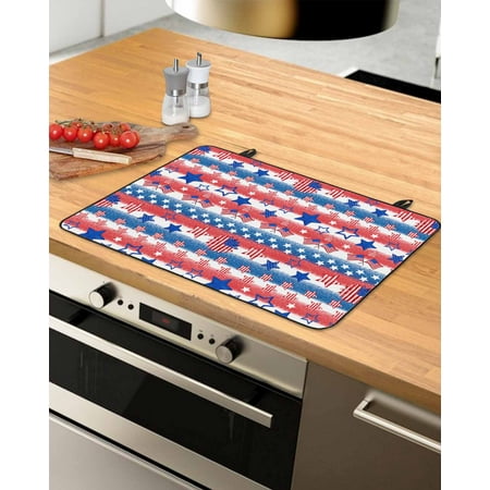 

Red Blue 4th of July Stove Top Covers for Electric Stove Heat Insulation Fireproof Glass Cooktop Cover Counter Top Glass Stove Cover 24 x21 American Flag Star Independence Day