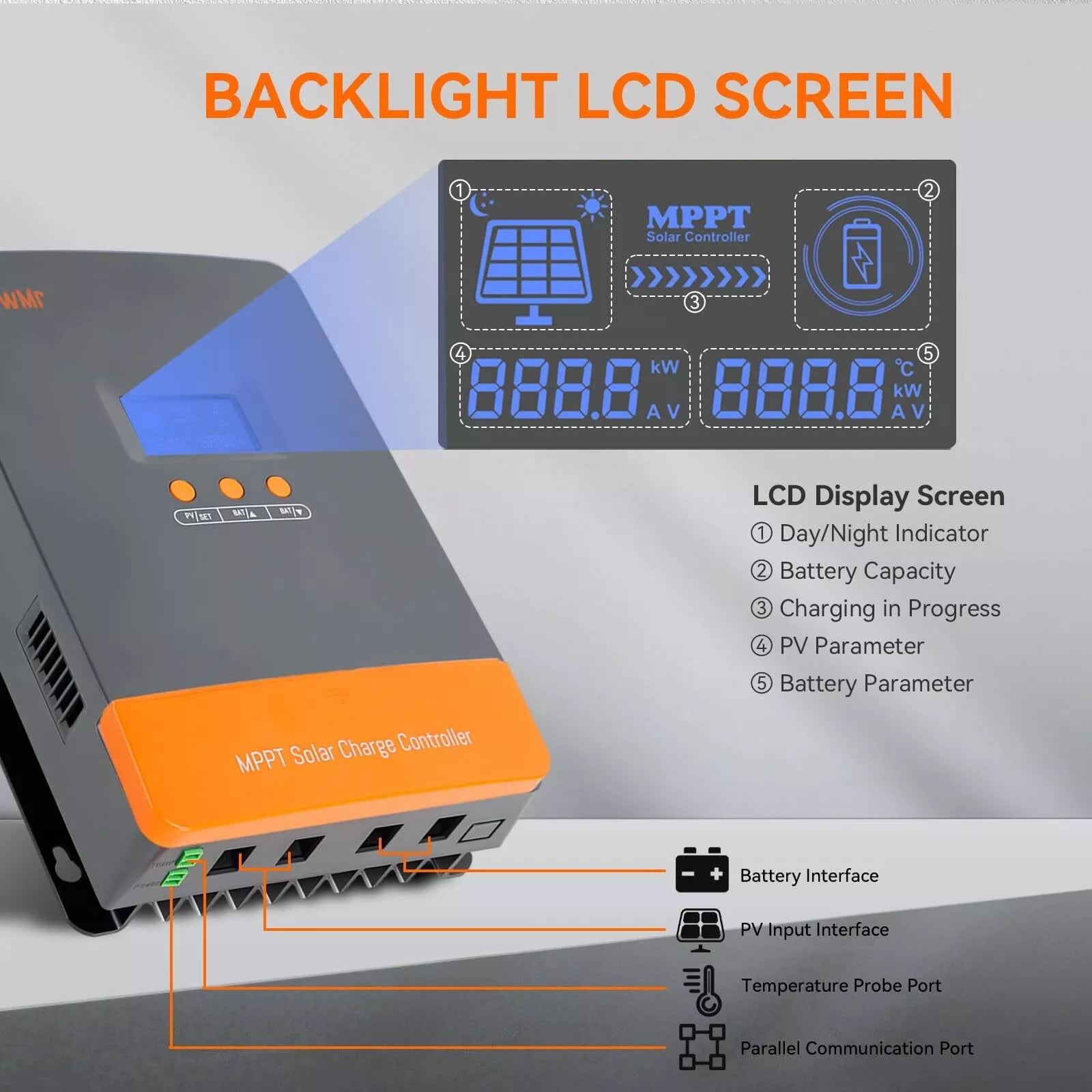 PowMr 80A MPPT Solar Charge Controller, 12V/24V/36/48VDC Input, LCD Display Solar Charge Controller for Flooded Lead-acid Vented Sealed Gel NiCd Lithium Battery, Support 12(Max) Units in Parallel
