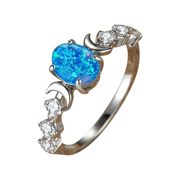 Oval White Opal Moon Ring Retro Luz Anillo Estilo Zirconia Ring