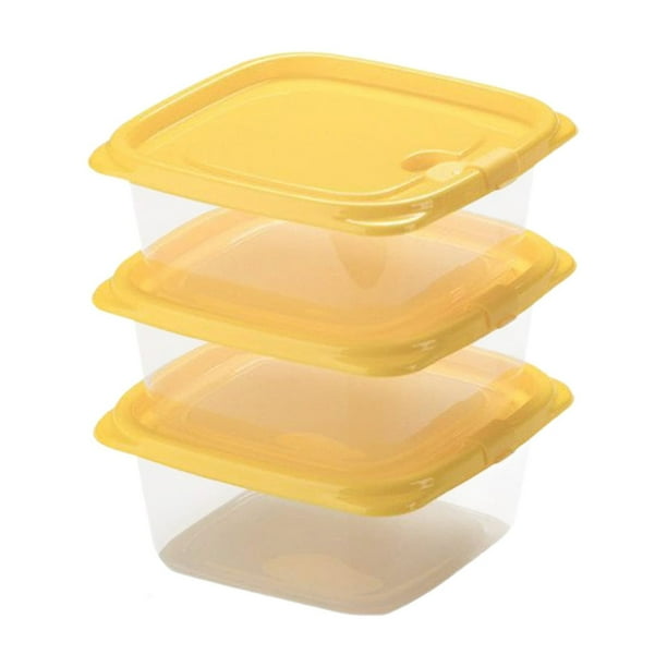 Juego de 3 recipientes de plástico transparente con tapas con cierre para el frigorífico, 460 ml, herméticos, para guardar sobras y aperitivos, diseño apilable que ahorra espacio.