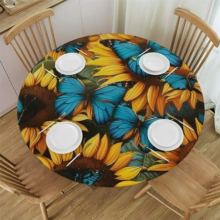 

Sunflowers Round Table Cover Stain Resistant Washable Indoor Outdoor Tablecloth Kitchen Dining Wedding Parties 100% Polyester Fiber 54-58