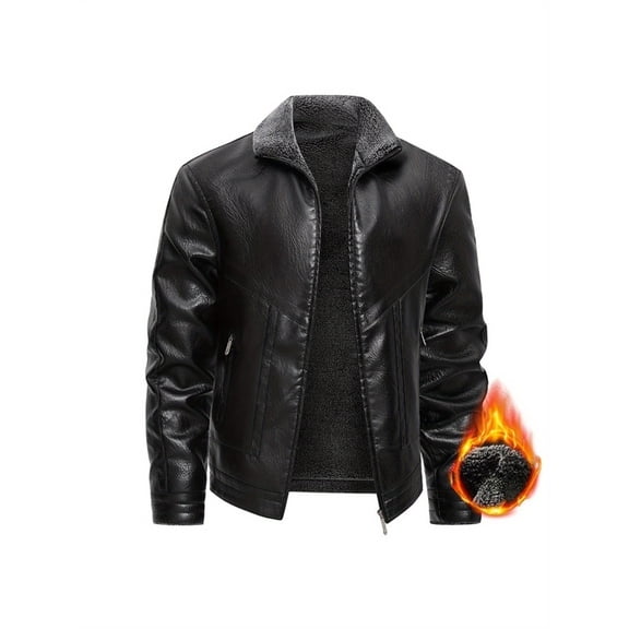 Men's leather jacket, new winter PU leather lapel fur integrated men's coat, men's solid color business fashion casual zipper leather coat for men