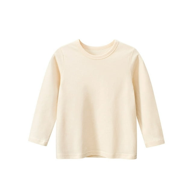 ZACPNCV T-Shirts à Manches Longues pour Filles, Col Rond, Automne Hiver, Basiques, Beige, 6-7 Ans