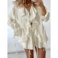 thumbnail image 2 of Women 2 Piece Outfits V Neck Ruffle Tie Front Blouse Tops Lounge Sets Beige L, 2 of 9