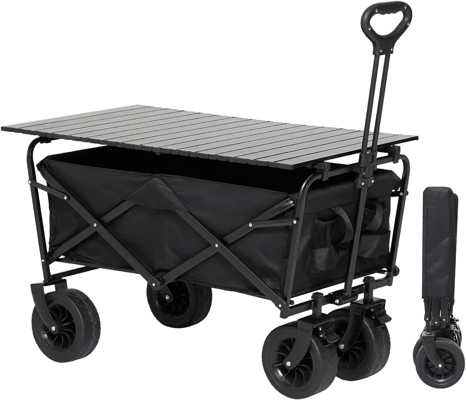 Collapsible Wagon with Brake for Outdoor, Folding Park Picnic Wagon