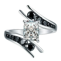 Raylynn Engagement Ring Silver Black Cz Emerald Cut Womens Ginger Lyne Collection