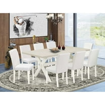 East West Furniture X-Style 9-piece Wood Dining Table Set in Linen White