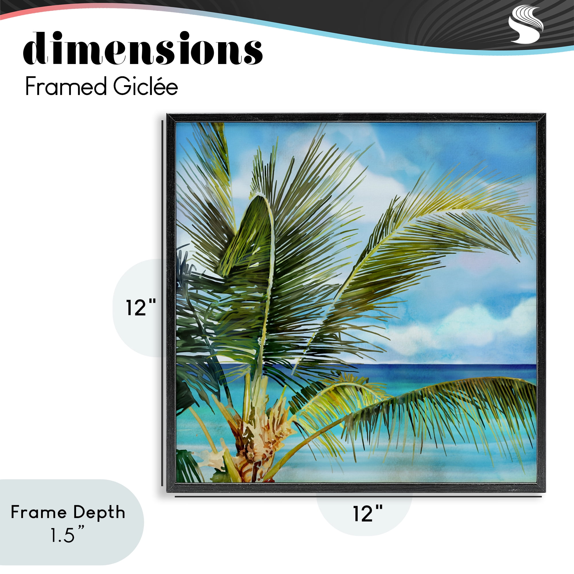 Stupell Industries Lush Palm Watercolor View Black Framed Giclee Art, design by Mauro Devereaux
