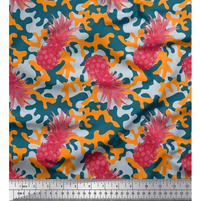Soimoi Poly Georgette Fabric Camouflage Texture & Pine Fruits Fabric Prints By Yard 52 Inch Wide
