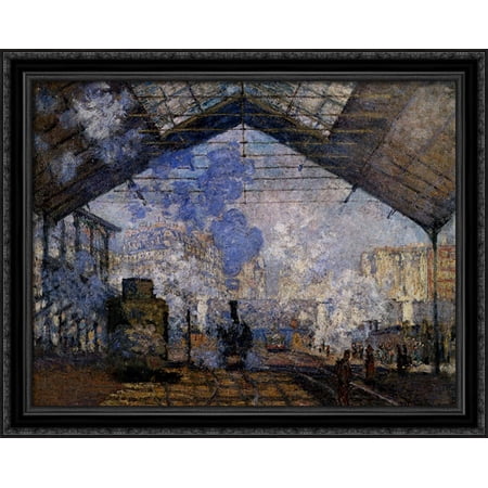 The Gare Saint-Lazare 36x28 Large Black Ornate Wood Framed Canvas Art by Claude Monet