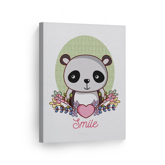 Smile Art Design Cute Panda Smile Wall Decor White Background Canvas Wall Art Print Kids Room Decor Baby Room Decor Nursery Decor Made in the USA- 40x30