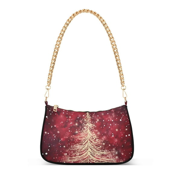 Womens Chain Shoulder Bag Christmas Tree Red Classic Tote Handbags Fashion Clutch Hobo Purse with Zipper for Travel Casual