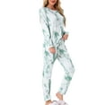 thumbnail image 4 of INSPIRE CHIC Women's Long Sleeve Pajama Sets Star Printed Knit Sweatshirt 2 Piece Sleepwear M Green Tie dye, 4 of 5