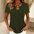 thumbnail image 2 of Htigea Womens Summer Tops Solid Short Sleeve T Shirts Casual Trendy Cutout Ring Keyhole Neck Tees Army Green M, 2 of 6