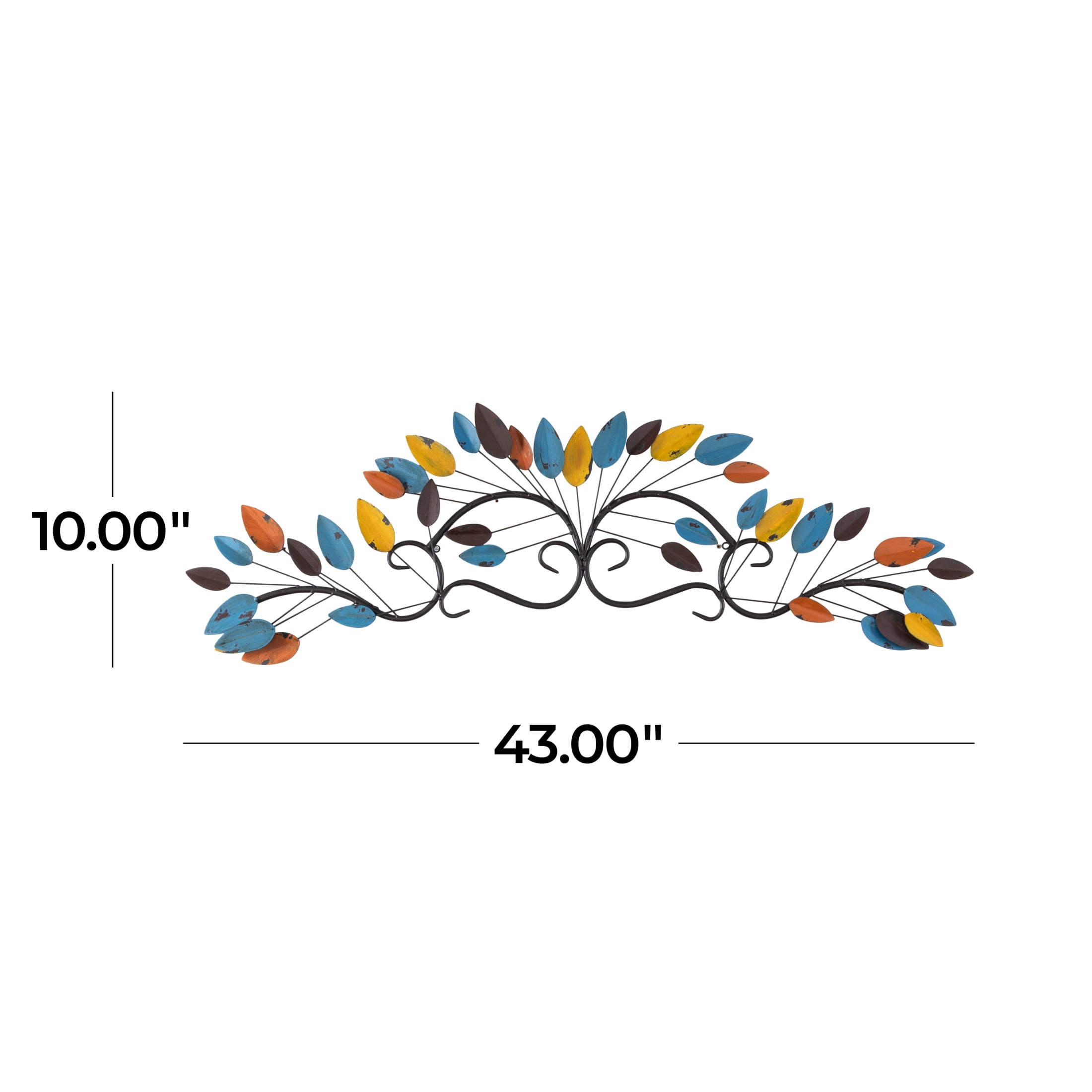 DecMode Blue Metal Distressed Scroll Leaf Wall Decor