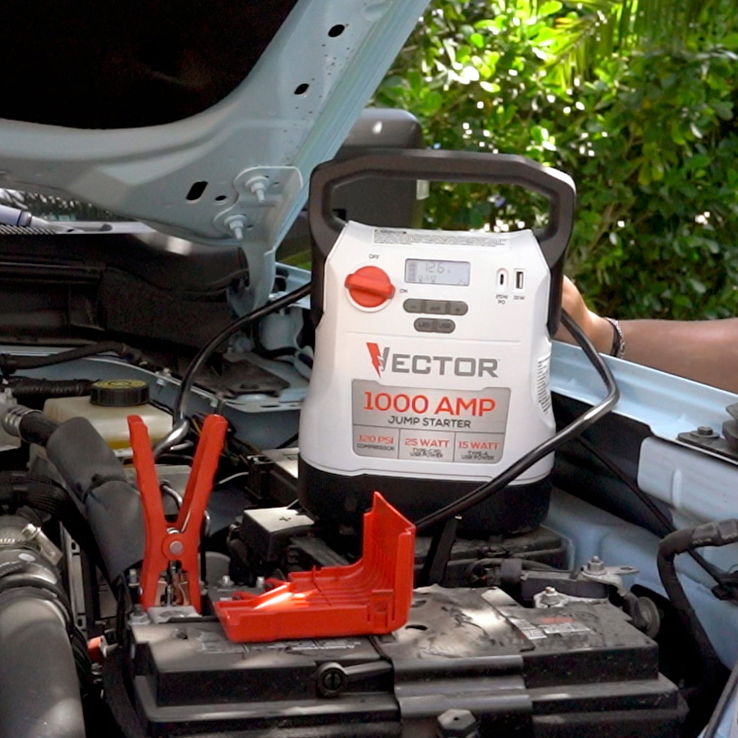 Vector VECJ1C 12V , 1000A Jump Starters with Compressor and USB Power Bank , White