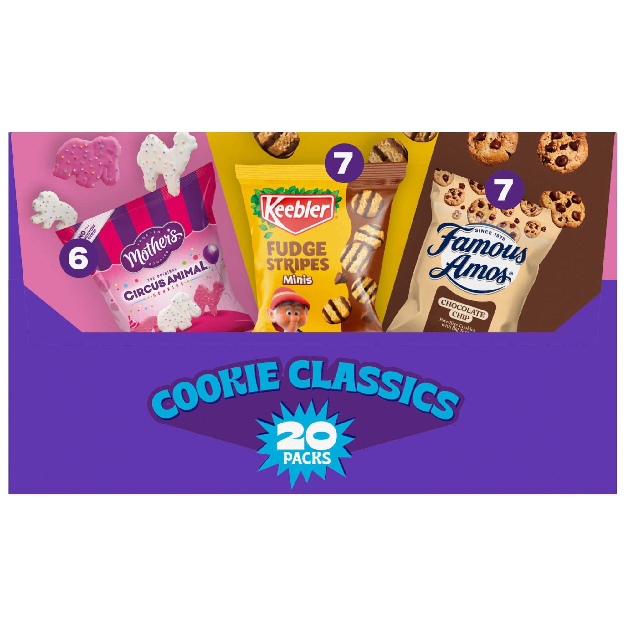 Assorted Cookie Classics Variety Pack - Mother’s Circus, Keebler Fudge Stripes & Famous Amos, 20 Pouch Box, 20 oz