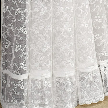 Priscilla Ruffled Bridal Lace Curtain Panel Pair With Scrolling Flower ...