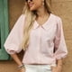 thumbnail image 1 of mfyjkho Tops Para Hacer Ejercicio, Camiseta Informal De Mujer Con Cuello En V, Mangas Abullonadas, Capucha, Rayas, Manga 3/4 Tops Para Hacer Ejercicio L, 1 of 8