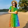 thumbnail image 3 of Ratiio Glitter Rainbow Print Women's Short Sleeve Dress - Casual A-Line Dress with Side Pockets, Elastic Waist, Comfortable and Breathable Summer Dress, 3 of 8