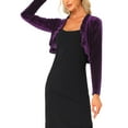 thumbnail image 4 of INSPIRE CHIC Women's Sweaters Knit Velvet Open Front Long Sleeves Shrug Cropped Cardigan S Purple, 4 of 6