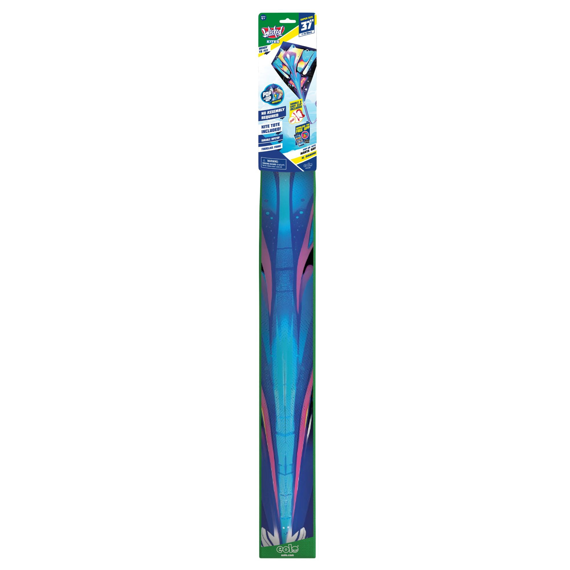 Wicked Kites Ready 2 Fly Manta Ray XL Size 3D Pop-Up Ripstop fabric Kite