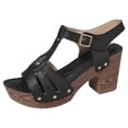 thumbnail image 6 of Women's Heeled Sandals Open Toe Platform Heels Fashion Studded T-Strap Pumps Shoes with Adjustable Buckle Ankle Strap Black Size 9, 6 of 7