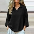 thumbnail image 5 of Women's Cropped Sleeve Pullover Top Shirts Blouses with Lapel Trumpet Cuff Loose Fit Solid Color Casual Daily Wear Loungewear Streetwear Fashion Essential Gift for Women | CSEONE,Black L, 5 of 8