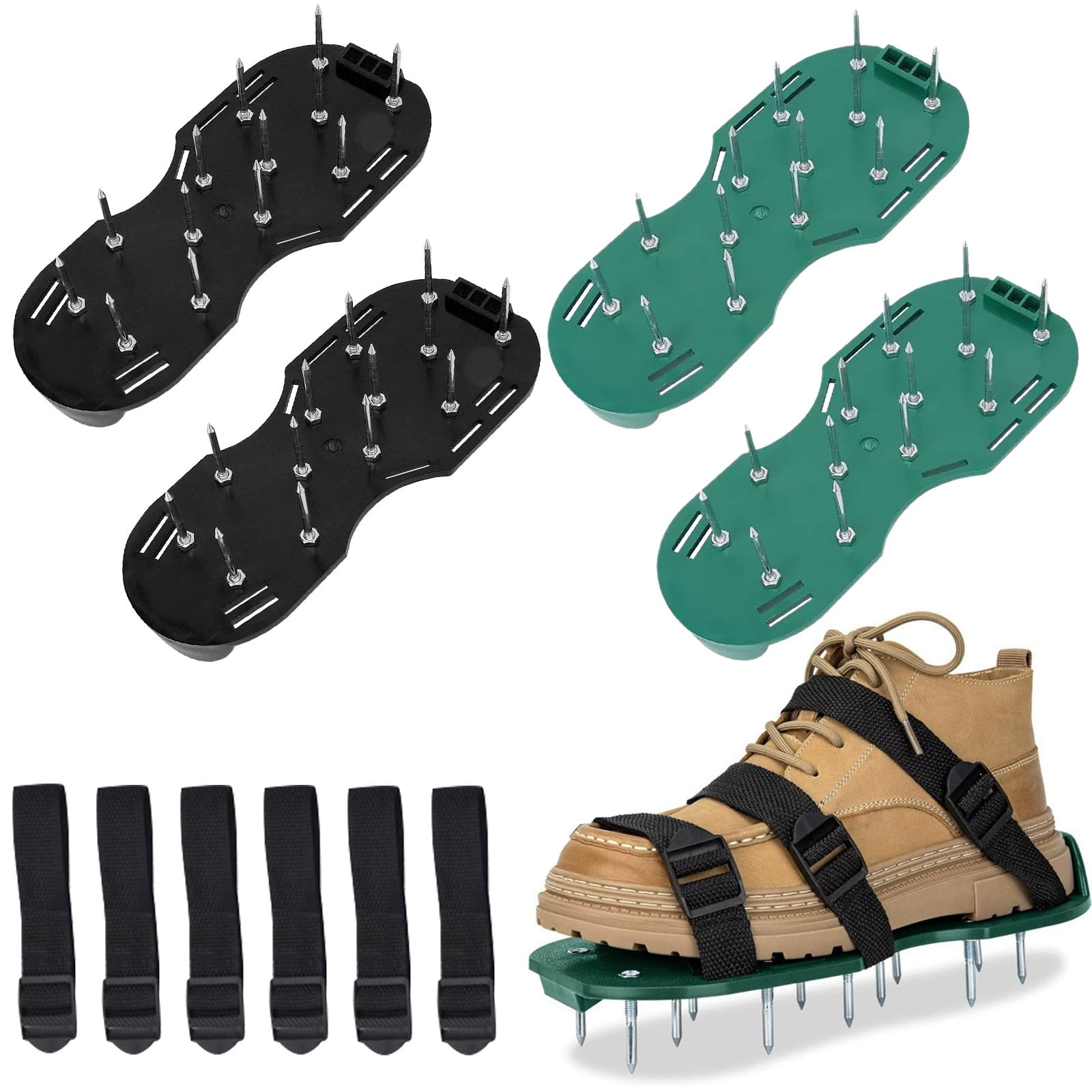 lawn aerator shoes,lawn aerator,aerating shoes for lawn,All New Unique Design Free-Installation Heavy Duty Spiked Aerating Sandals,One-Size-Fits-All for Yard Patio Lawn Garden(Green)