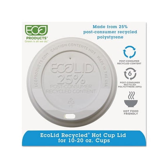 EcoLid 25% Recy Content Hot Cup Lid White, F/10-20oz, 100/PK, 10 PK/CT